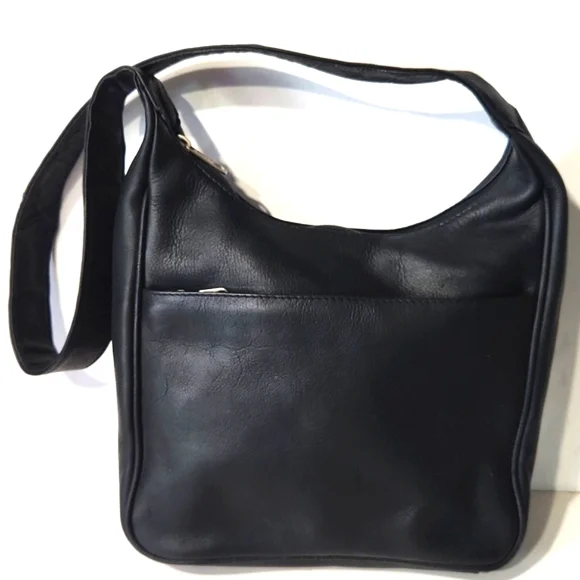 Nino Bossi Genuine Supple Soft Leather Classic Black Shoulder Bag - Picture 1 of 10